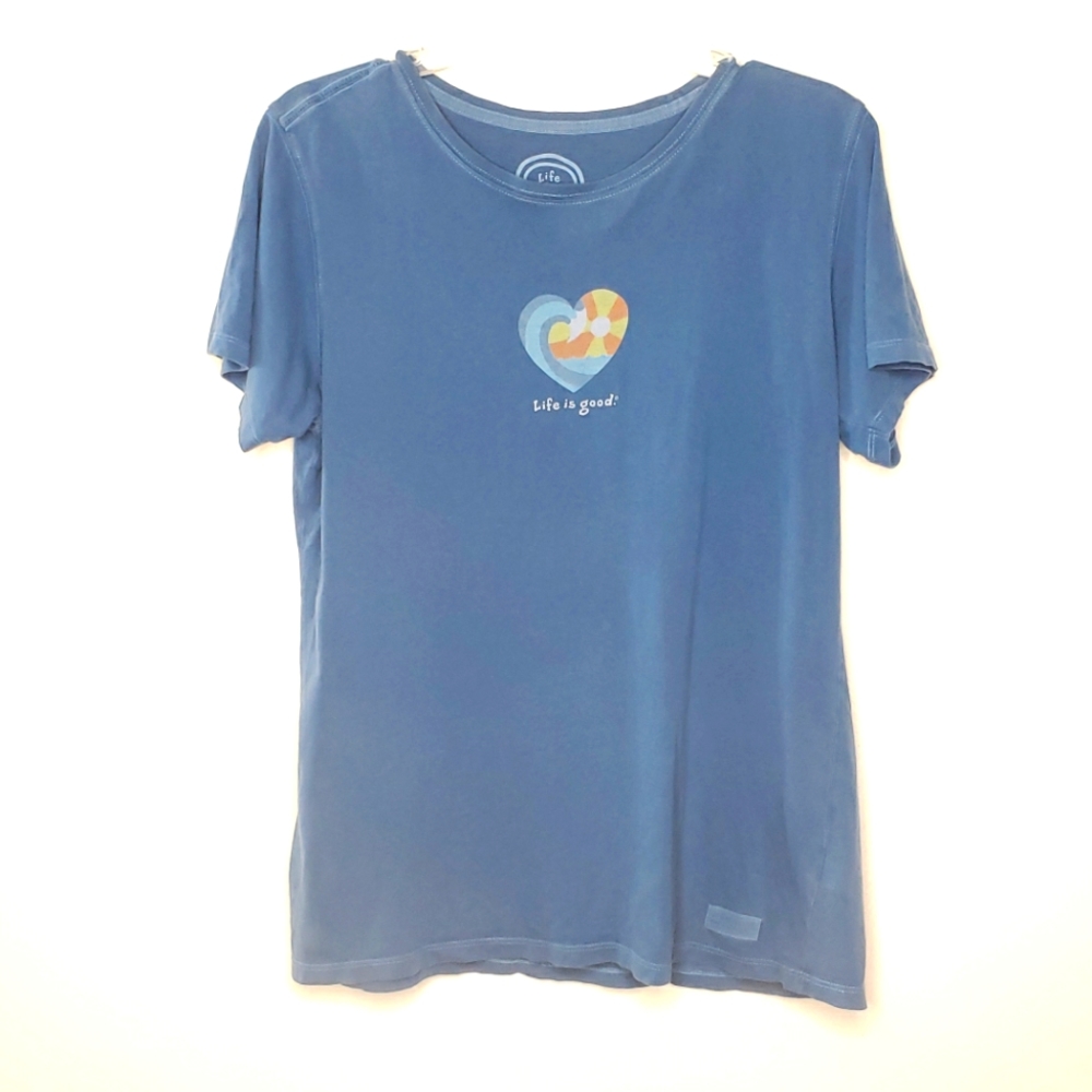 Life is Good Heart Wave Sunset Graphic Tshirt Size Medium